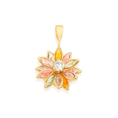 Gold plated pendant with colourful crystal flower