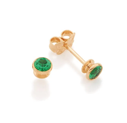Gold-plated earring with green zirconia