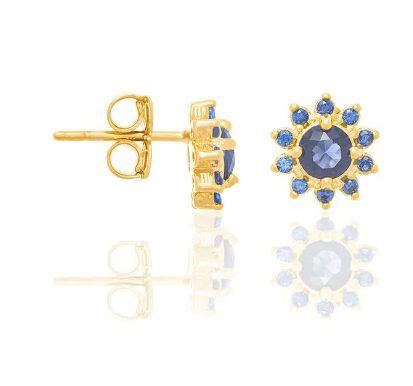 Gold-plated flower earring with blue zirconia