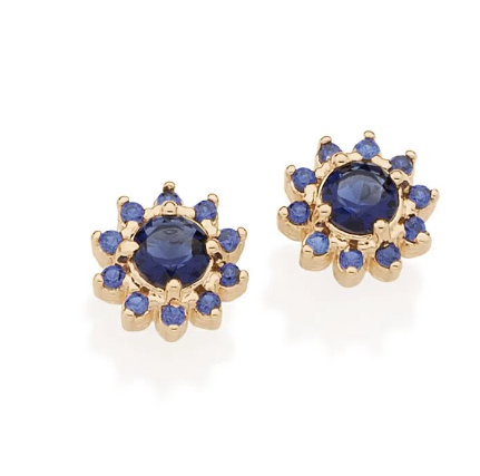 Gold-plated flower earring with blue zirconia