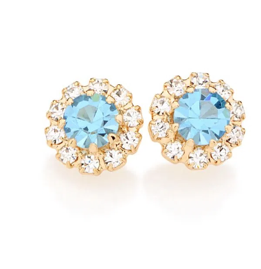 Gold-plated earring with light blue crystal