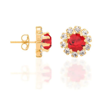 Gold-plated earring with red crystal