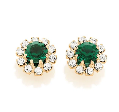Gold-plated earring with green crystal