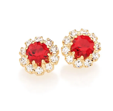 Gold-plated earring with red crystal