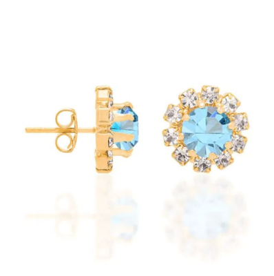 Gold-plated earring with light blue crystal
