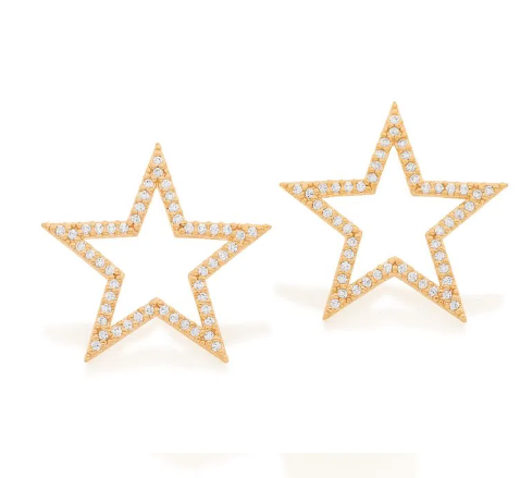 Gold-plated star shaped earring with zirconia