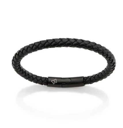 Men&#39;s all black leather bracelet