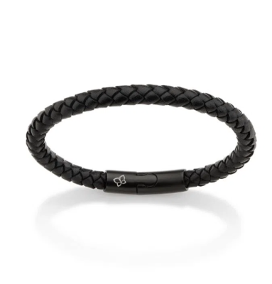 Men's all black leather bracelet