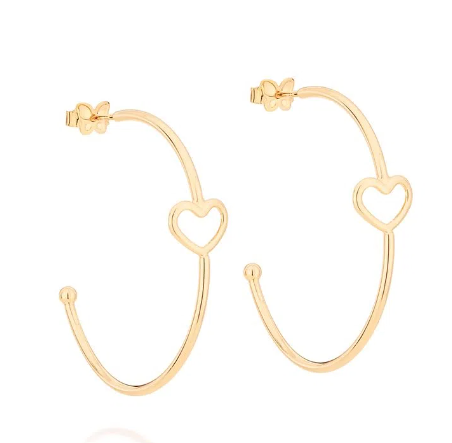 Gold-plated hoop earring with a tiny heart