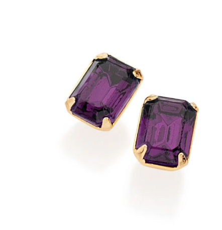 Gold plated set - earring and pendant with purple crystal