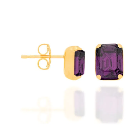 Gold plated set - earring and pendant with purple crystal