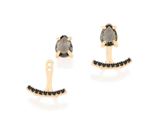 Gold-plated ear jacket with black zirconia
