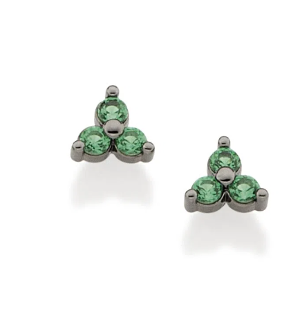 Black rhodium plated earring with green zirconia