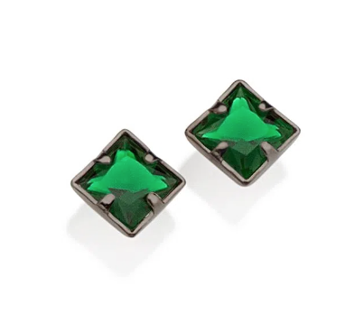 Black rhodium plated equilibrium earring with green crystal