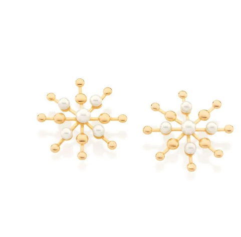 Gold-plated shiny star earring with pearls