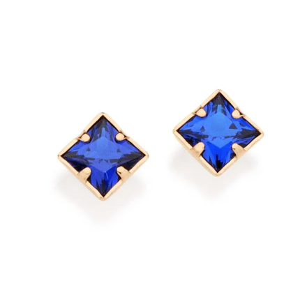 Gold-plated equilibrium earring with blue crystal