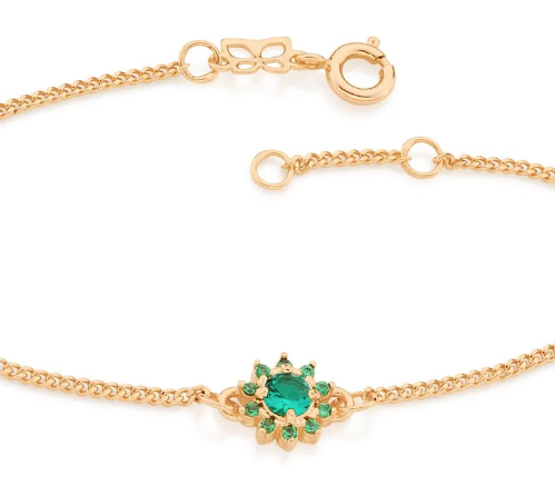 Gold-plated bracelet with green flower