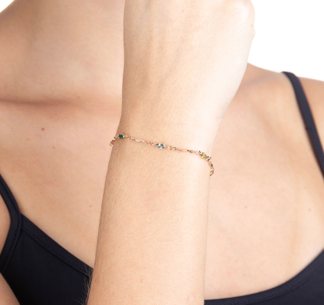 Gold-plated bracelet with colourful crystals