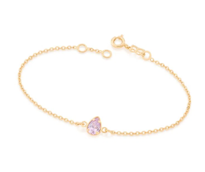 Gold-plated water droplet bracelet with lilac zirconia
