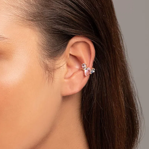 Gold-plated royal pressure piercing earring with zirconia