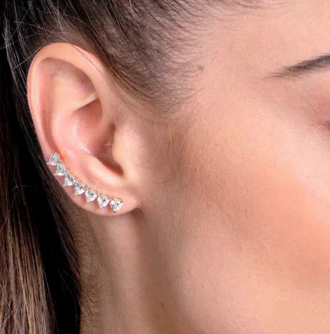 Gold plated hearts zirconia ear cuff earring