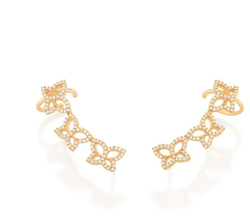 Gold plated butterflies ear cuff earring with zirconia