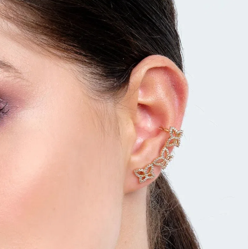 Gold plated butterflies ear cuff earring with zirconia