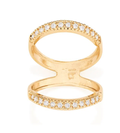 Gold plated double glamour ring with zirconia