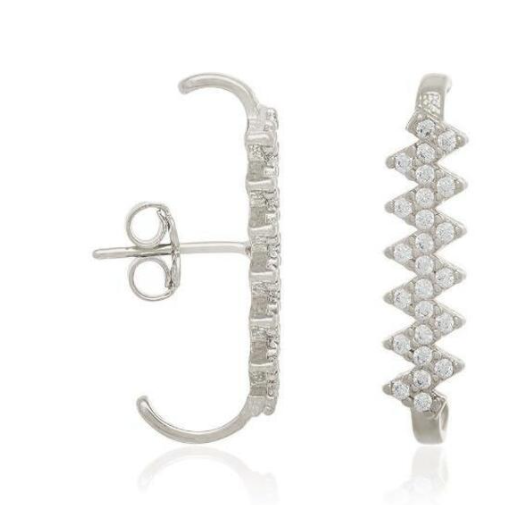 Rhodium-plated earring with zirconia