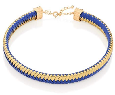 Gold-plated choker in gold and blue synthetic leather
