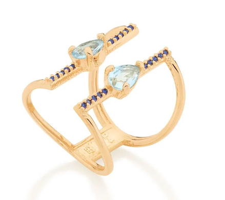 Gold-plated adjustable ring with crystal and zirconia