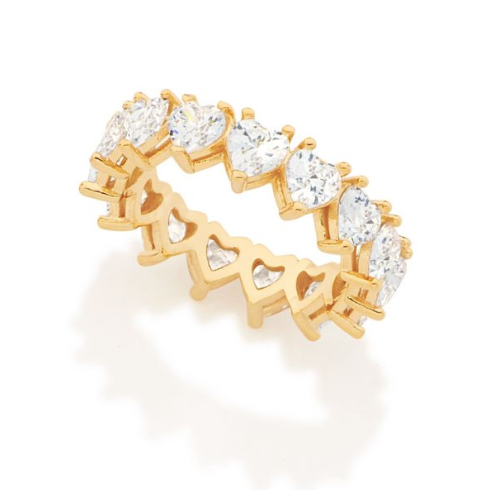 Gold-plated studded ring with white zirconia in the shape of a heart