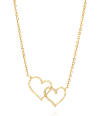 Gold-plated double hearts necklace with zirconia
