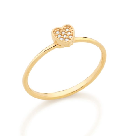 Gold-plated studded heart skinny ring with zirconia