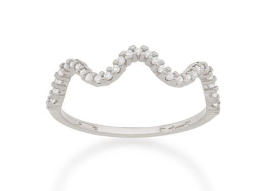 Rhodium plated wave skinny ring with zirconia