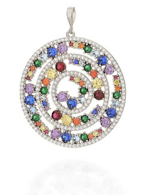 Rhodium-plated wheel of life mandala pendant