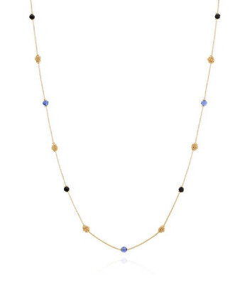 Gold-plated necklace with worked stones and yarn balls