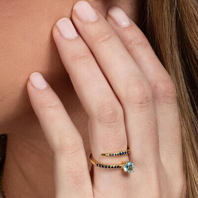 Adjustable gold-plated ring with natural stones in blue tones