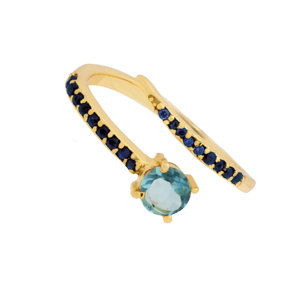 Adjustable gold-plated ring with natural stones in blue tones