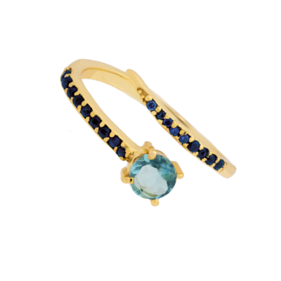 Adjustable gold-plated ring with natural stones in blue tones