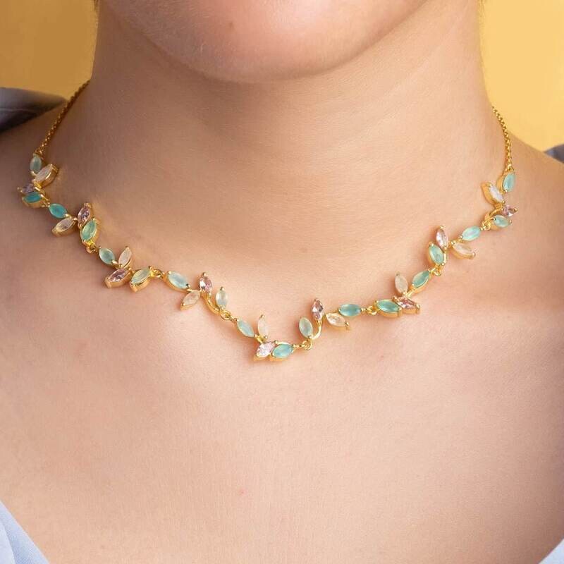 Gold-plated choker necklace with Lotus flower leaves in pastel tones