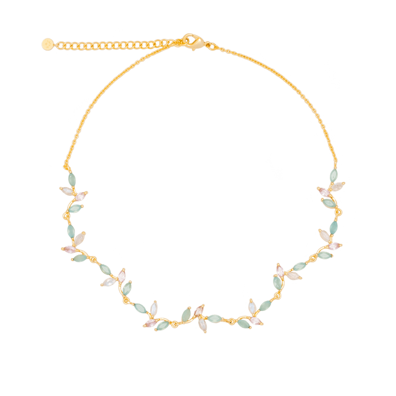 Gold-plated choker necklace with Lotus flower leaves in pastel tones