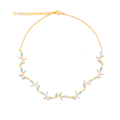 Gold-plated choker necklace with Lotus flower leaves in pastel tones