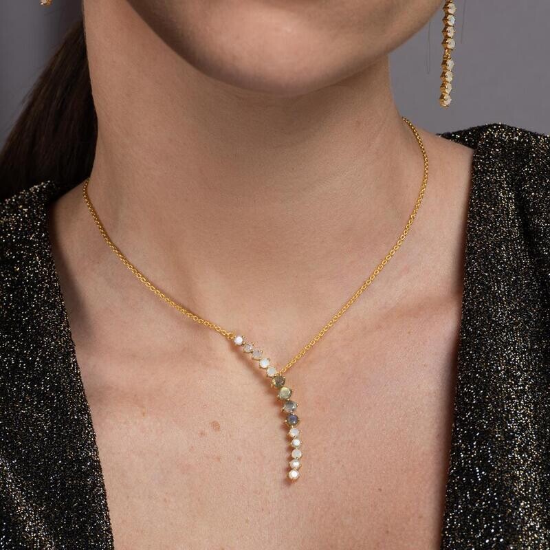 Gold-plated necklace with natural stones