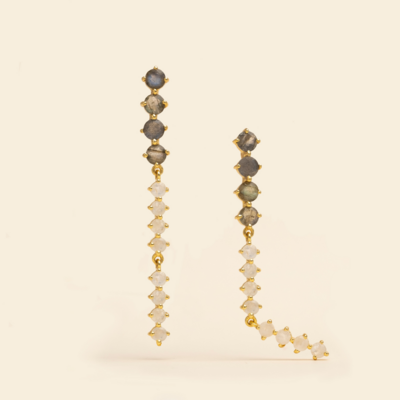 Gold-plated earrings long articulated with lots of movement