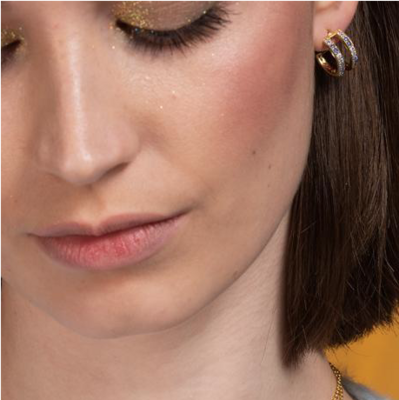 Gold-plated double earrings with blue zirconia