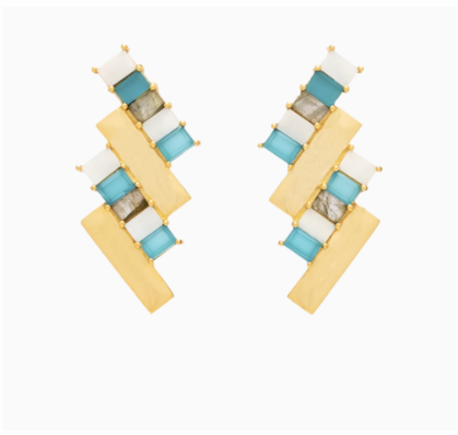 Gold-plated earrings in light blue tones