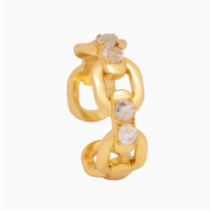 Gold-plated chain ring with moonstones
