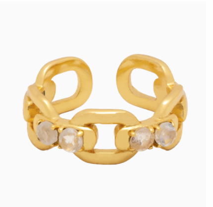 Gold-plated chain ring with moonstones