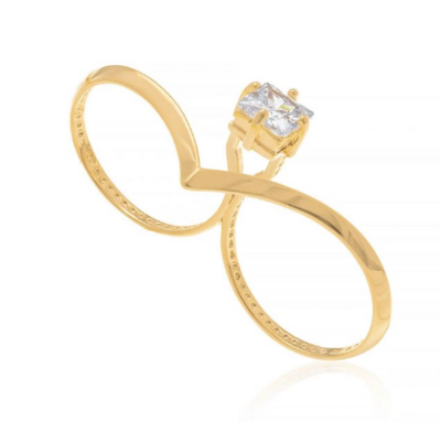 Gold-plated duo ring with squared white crystal